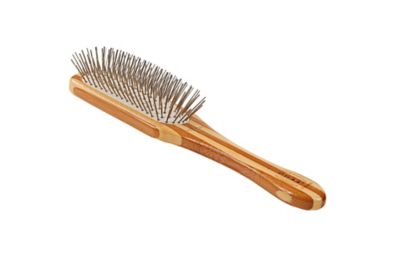 Bass Style & Detangle Pet Brush, 100% Premium Alloy Pin, Pure Bamboo Handle, Medium, Paddle Striped Finish, A11 - SB