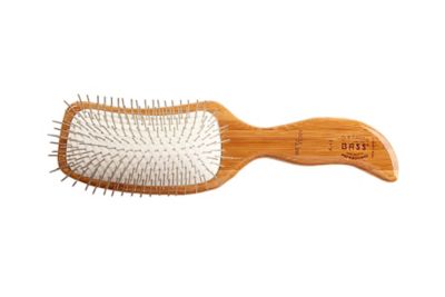 Image showing  Style & Detangle 100% Premium Alloy Pin Pet Grooming Brush with Pure Bamboo Handle, Semi S-Style, Oak Wood Finish
