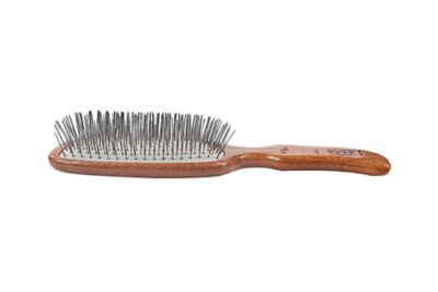 Image showing  Style & Detangle 100% Premium Alloy Pin Pet Grooming Brush with Pure Bamboo Handle, Semi S-Style, Oak Wood Finish
