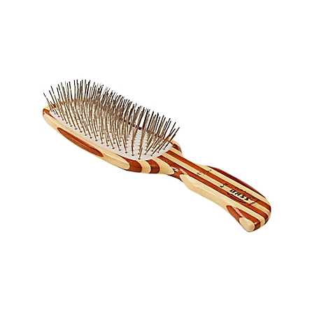 Bass Style & Detangle 100% Premium Alloy Pin Pet Grooming Brush with Pure Bamboo Handle, Semi S-Style, Striped Finish