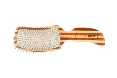 Image showing  Style & Detangle 100% Premium Alloy Pin Pet Grooming Brush with Pure Bamboo Handle, Semi S-Style, Striped Finish