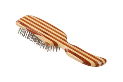 Image showing  Style & Detangle 100% Premium Alloy Pin Pet Grooming Brush with Pure Bamboo Handle, Semi S-Style, Striped Finish