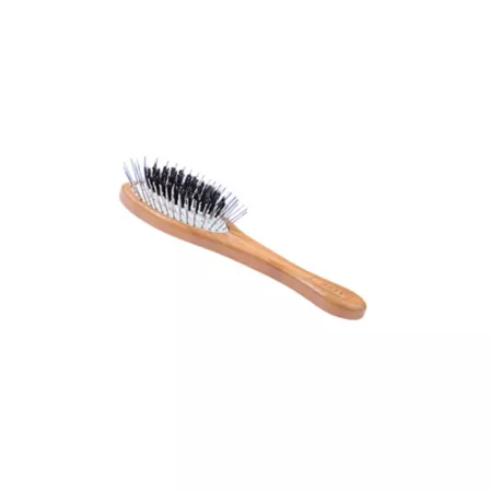 TERRO The Hybrid Groomer Pet Brush Natural Bristles Alloy Pin Bamboo Handle Small Oval Oak Finish Pet Brushes & Combs