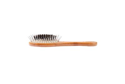 Image showing  The Hybrid Groomer Shine & Condition Pet Brush, Natural Bristle, Alloy Pin, Bamboo Handle, Small, Oval, Oak Finish