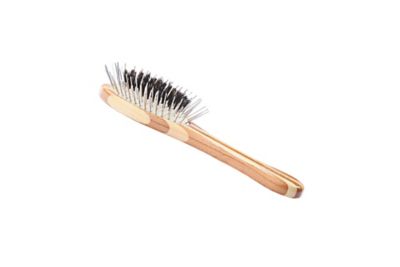 Bass The Hybrid Groomer Shine & Condition Pet Brush, Natural Bristle, Alloy Pin Pure Bamboo Handle, Striped Finish, A13 - SB