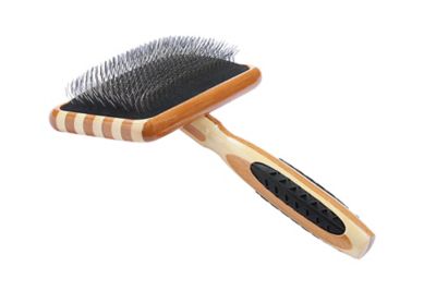 Bass De-matting Pet Brush, 100% Premium Alloy Pin, SOFT Pure Bamboo Handle, Large, Slicker Style, Striped Finish, A19 - SB