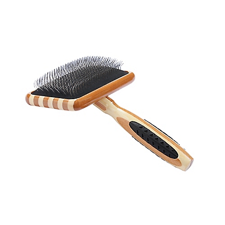Bass De-matting Pet Brush, 100% Premium Alloy Pin, SOFT Pure Bamboo Handle, Large, Slicker Style, Striped Finish, A19 - SB