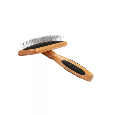 Pet Detangling Brush 100% Premium Alloy Pin Firm Pure Bamboo Handle Medium Smooth Style Oak Wood Finish A20 – DB Pet Brushes & Combs