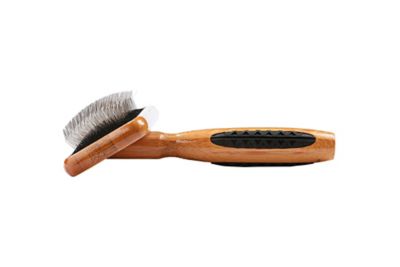 Image showing  De-matting Pet Brush, 100% Premium Alloy Pin, FIRM Pure Bamboo Handle, Medium, Slicker Style, Oak Wood Finish, A20 - DB