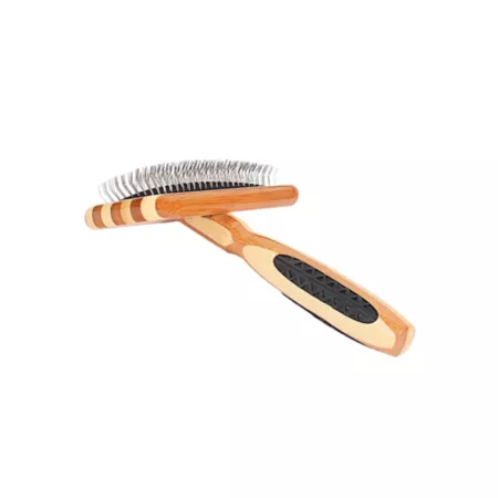 Pet Detangling Brush 100% Premium Alloy Pin Firm Pure Bamboo Handle Medium Style Striped Finish A20 – SB Pet Brushes & Combs