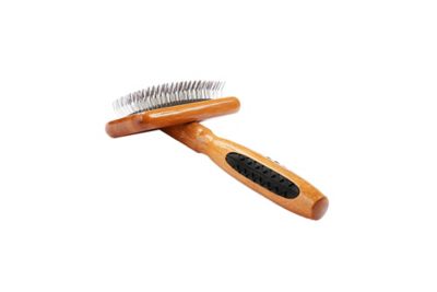 Bass De-matting Pet Brush, 100% Premium Alloy Pin, SOFT Pure Bamboo Handle, Small, Slicker Style, Oak Wood Finish