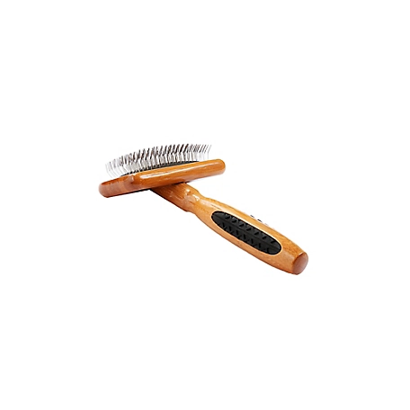 Bass De-matting Pet Brush, 100% Premium Alloy Pin, SOFT Pure Bamboo Handle, Small, Slicker Style, Oak Wood Finish
