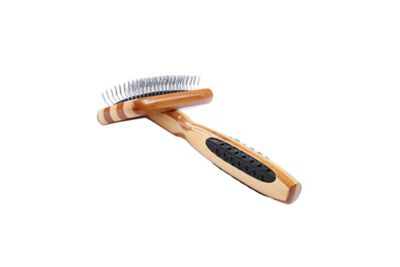 Bass De-matting Pet Brush, 100% Premium Alloy Pin, SOFT Pure Bamboo Handle, Small, Slicker Style, Striped Finish, A21 - SB