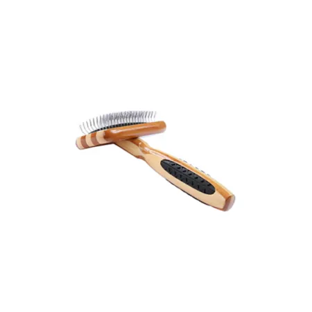 Pet Detangling Brush 100% Premium Alloy Pin Soft Pure Bamboo Handle Small Smooth Style Striped Finish A21 – SB Pet Brushes & Combs