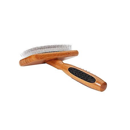 Bass De-matting Pet Brush, 100% Premium Alloy Pin, SOFT Pure Bamboo Handle, Medium, Slicker Style, Oak Wood Finish, A23 - DB