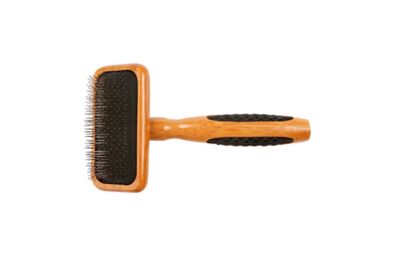 Image showing  De-matting Pet Brush, 100% Premium Alloy Pin, SOFT Pure Bamboo Handle, Medium, Slicker Style, Oak Wood Finish, A23 - DB