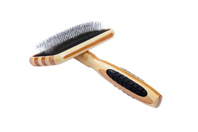 Bass De-matting Pet Brush, 100% Premium Alloy Pin, SOFT Pure Bamboo Handle, Medium, Slicker Style, Striped Finish, A23 - SB