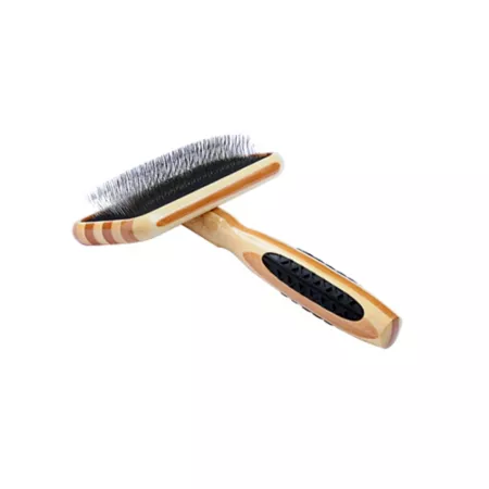 Pet Detangling Brush 100% Premium Alloy Pin Soft Pure Bamboo Handle Medium Smooth Style Striped Finish A23 – SB Pet Brushes & Combs