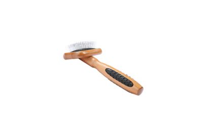 Bass De-matting Pet Brush, 100% Premium Alloy Pin, SOFT Pure Bamboo Handle, Extra Small, Slicker Style, Oak Wood Finish