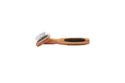 Image showing  De-matting Pet Brush, 100% Premium Alloy Pin, SOFT Pure Bamboo Handle, Extra Small, Slicker Style, Oak Wood Finish