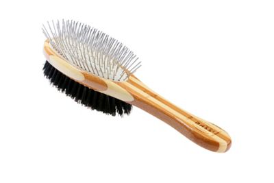 Bass Dual-Sided Pet Brush, 100% Premium Natural Bristle, Alloy Pin, Pure Bamboo Handle, Striped Finish, A22 - SB