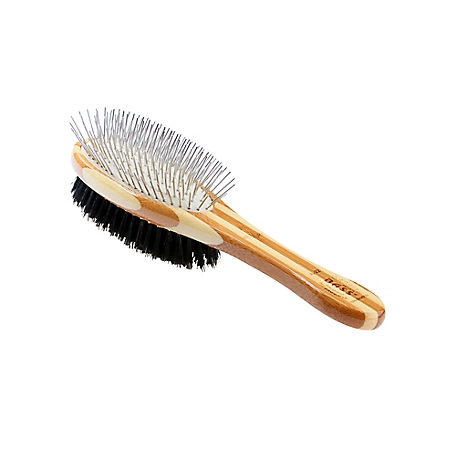 Bass Dual-Sided Pet Brush, 100% Premium Natural Bristle, Alloy Pin, Pure Bamboo Handle, Striped Finish, A22 - SB
