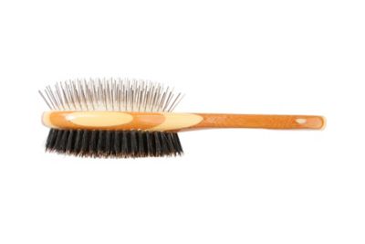 Image showing  Dual-Sided Pet Brush, 100% Premium Natural Bristle, Alloy Pin, Pure Bamboo Handle, Striped Finish, A22 - SB