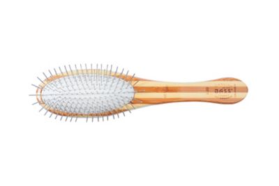 Image showing  Dual-Sided Pet Brush, 100% Premium Natural Bristle, Alloy Pin, Pure Bamboo Handle, Striped Finish, A22 - SB