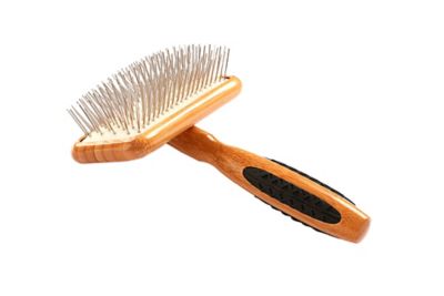 Bass The Rake Style & Detangle Pet Brush, 100% Premium Alloy Pin, Pure Bamboo Handle, Slicker Style, Oak Wood Finish, A28 - DB