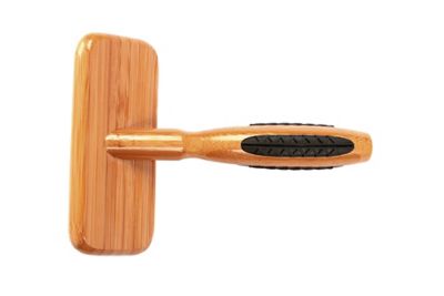 Image showing  The Rake Style & Detangle Pet Brush, 100% Premium Alloy Pin, Pure Bamboo Handle, Slicker Style, Oak Wood Finish, A28 - DB