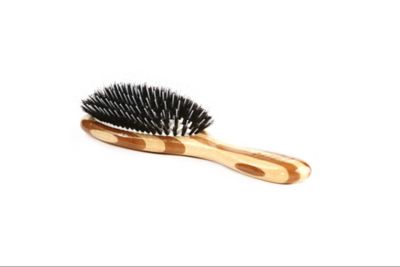Bass Shine & Condition 100% Natural Bristle/Nylon Pin Pet Grooming Brush with Pure Bamboo Handle, Medium Oval, Striped Finish
