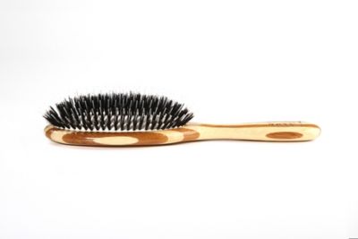 Image showing  Shine & Condition 100% Natural Bristle/Nylon Pin Pet Grooming Brush with Pure Bamboo Handle, Medium Oval, Striped Finish