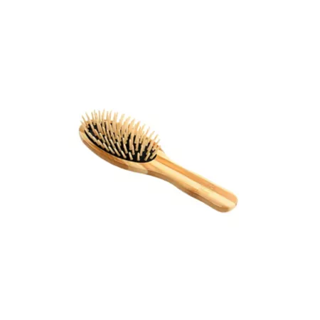 Bass The Green Brush Style & Detangle Pet Brush 100% Premium Bamboo Pin Pure Bamboo Handle Small Oval Striped Finish 15P Pet Brushes & Combs