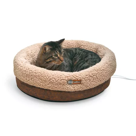 K&H Pet Products Thermo-Snuggle Cup Bomber Cat Bed Brown Heated Beds & Pads