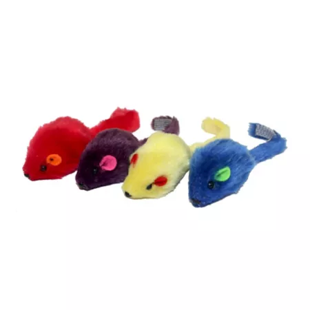 Multipet Multi-Colored Mice Cat Toys 4 Pack Plush & Mice Toys