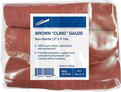 Jorvet 3 in. x 5 yd. Cling Gauze, Brown, 12 ct.