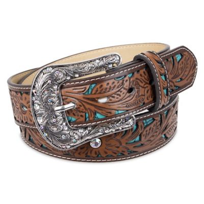 XuoAz Western Cowboy Belt for Men Women - Floral Engraved PU