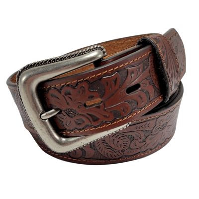 Wrangler Men's 38mm Leather Belt with Embossed Design, Metal Buckle