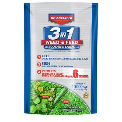 BioAdvanced 25 lb. 10,000 sq. ft. 3-in-1 Southern Weed & Feed Great Weed and Feed