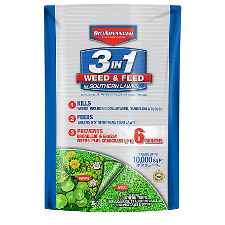 BioAdvanced 25 lb. 10,000 sq. ft. 3-in-1 Southern Weed & Feed