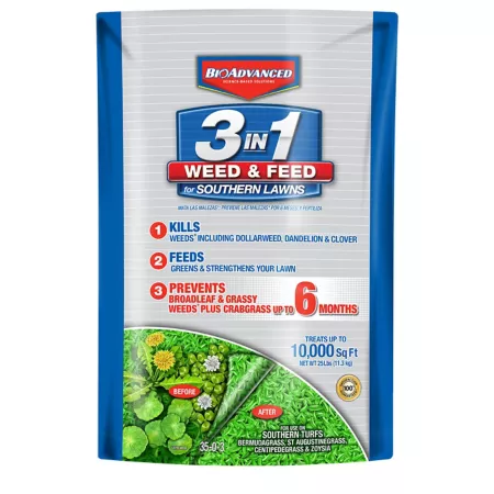 BioAdvanced 25 lb 10 000 sq ft 3-in-1 Southern Weed and Food Weed & Feed