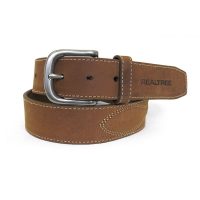 Image showing  Men's Crazy Horse Genuine Leather Belt with Contrast Stitching, Conch and Embossed Logo Tip End, 38 mm
