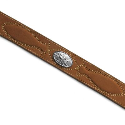 Image showing  Men's Crazy Horse Genuine Leather Belt with Contrast Stitching, Conch and Embossed Logo Tip End, 38 mm