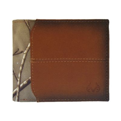 Realtree AP Camouflage Embossed Antler Logo Burnished Passcase Wallet, Tan