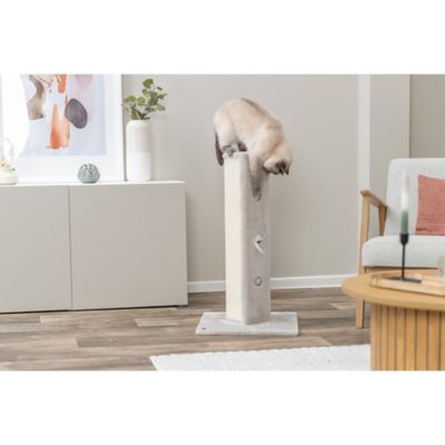 Image showing  Soria Scratching Post with Peek-a-Boo Cutouts, Hide-n-Seek Cat Toy, 32 in. Tall, Cream