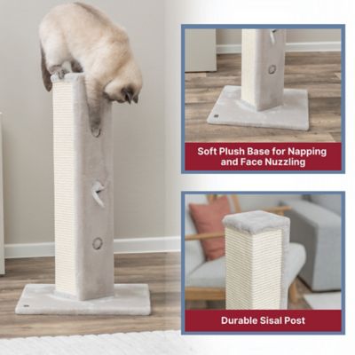 Image showing  Soria Scratching Post with Peek-a-Boo Cutouts, Hide-n-Seek Cat Toy, 32 in. Tall, Cream