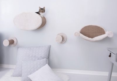 TRIXIE Wall Mounted Cat Lounge Set, Hammock and Condo with Two Steps, Cat Furniture, Scratching Post, Brown