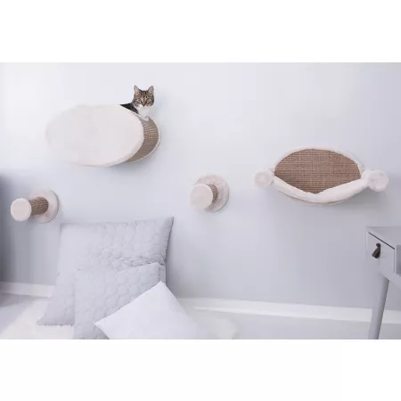 TRIXIE Wall Mounted Cat Lounge Set Hammock Scratching Post and Condo with 2 Steps Brown Cat Window Perches & Wall Shelves