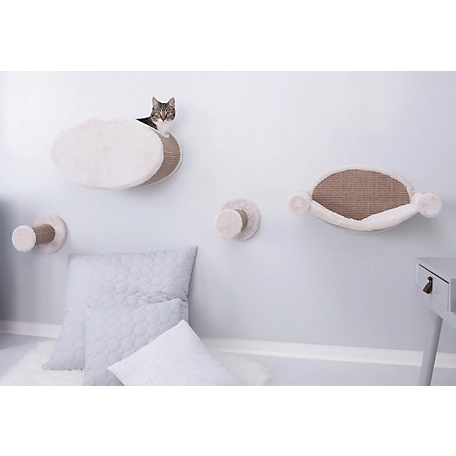 TRIXIE Wall Mounted Cat Lounge Set, Hammock and Condo with Two Steps, Cat Furniture, Scratching Post, Brown
