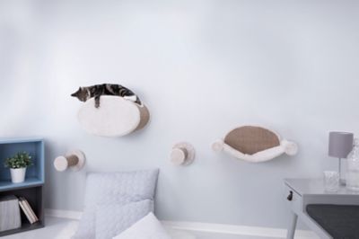 Image showing  Wall-Mounted Cat Lounge Set, Hammock, Scratching Post and Condo with 2 Steps, Brown